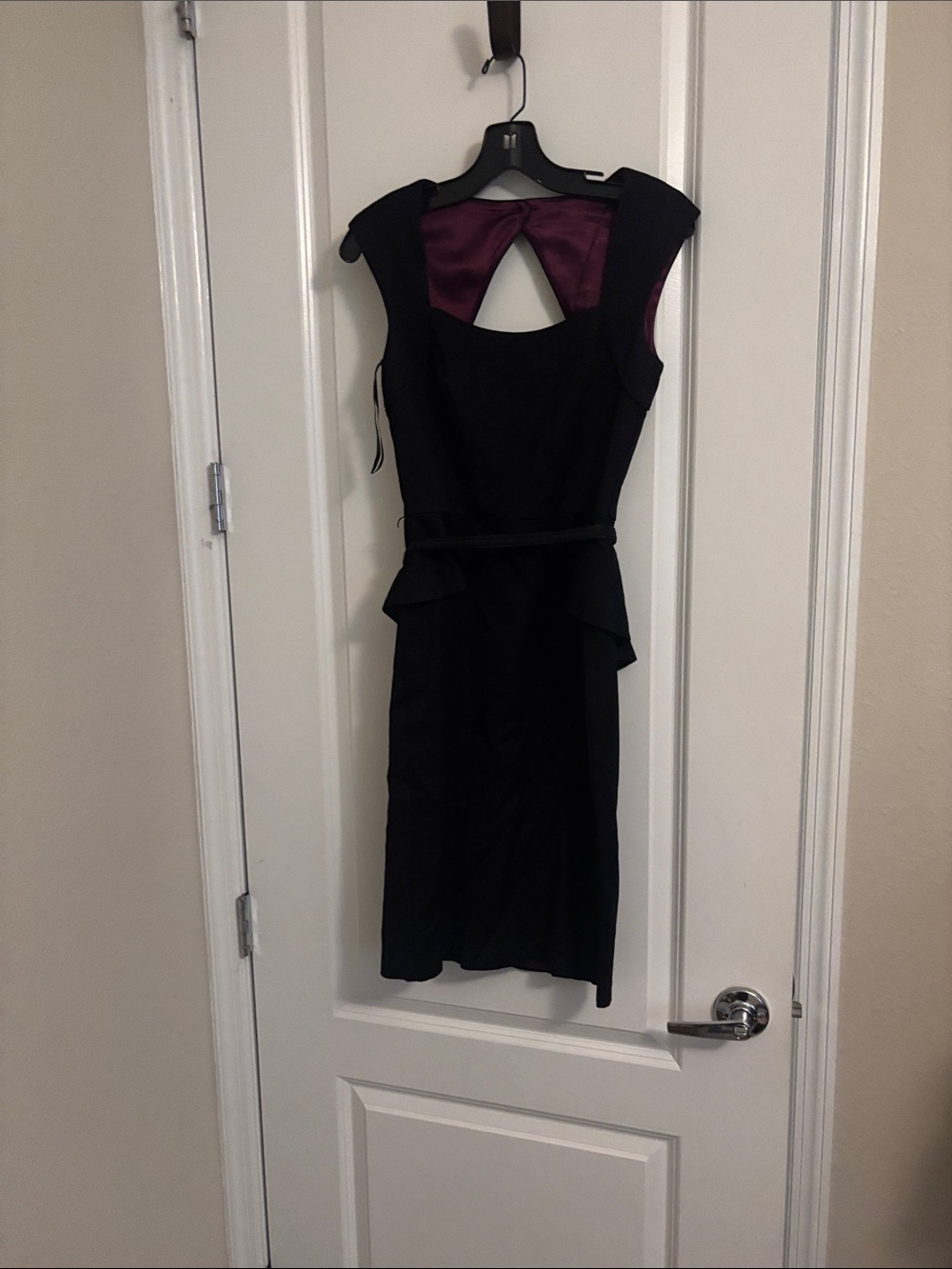 White House Black Market Black Midi Dress with Plum Lining peplum waist